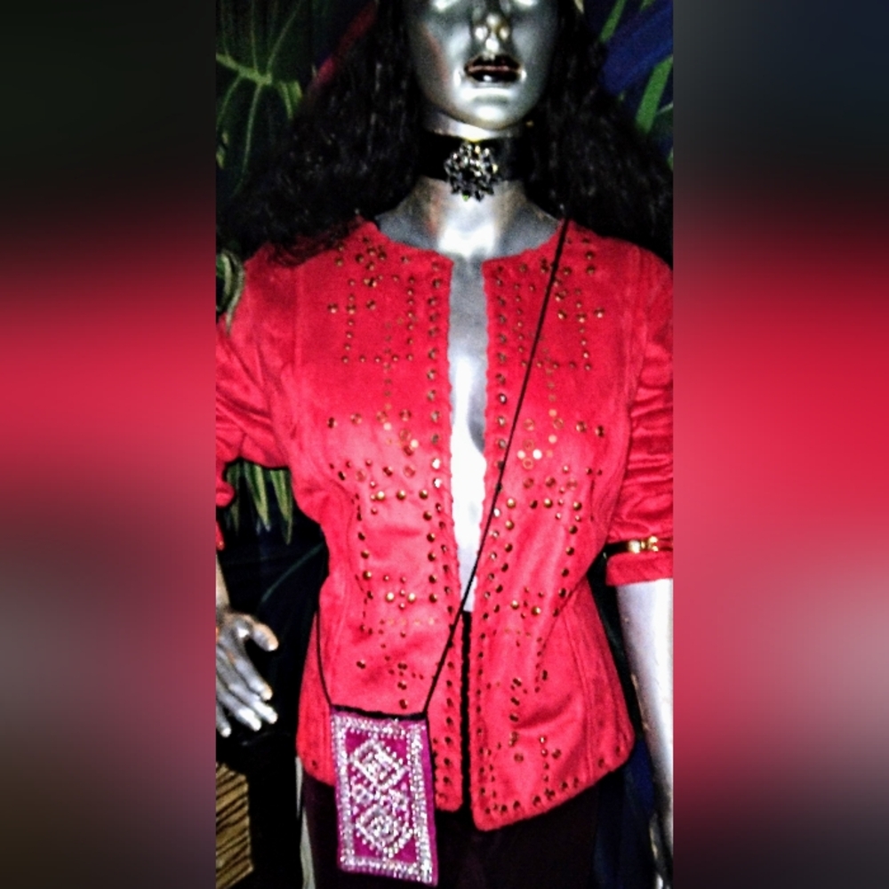 Hearts of Palm Red Studded Blazer